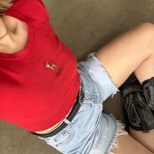 John Galt Red Baby Tee w/ Deer Print